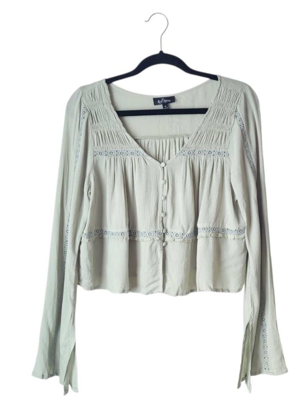 Self Esteem Boho Peasant Cropped Blouse